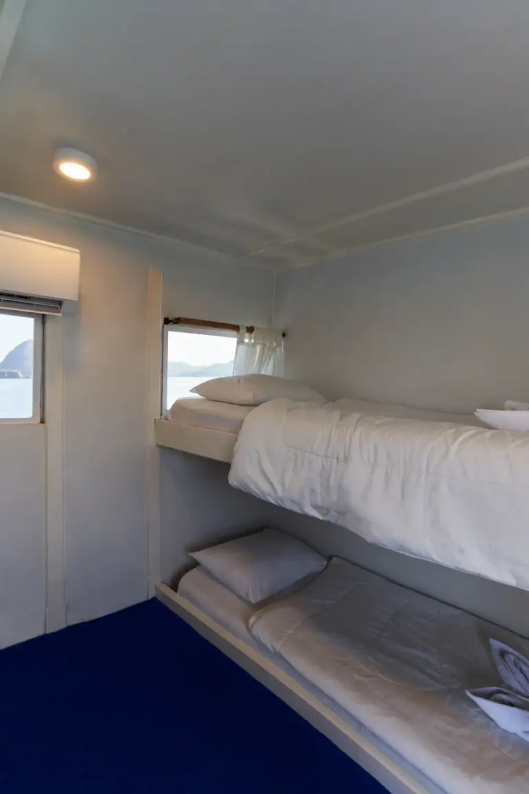 Shared Cabin 2 Ladyana, ranjang susun di bawah plafon putih
