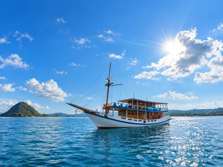 Kapal Ladyana berlayar di laut biru Labuan Bajo